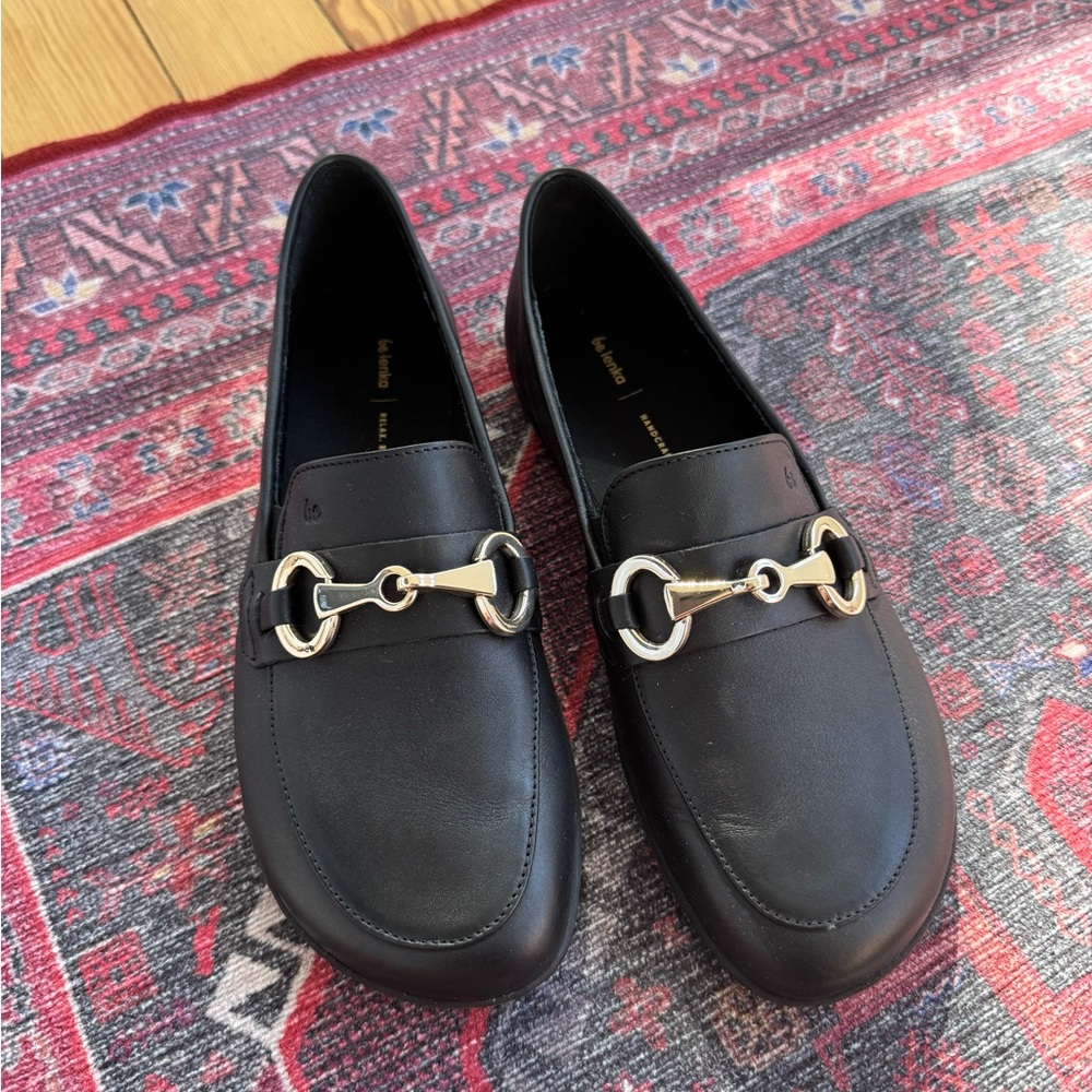 BeLenka Viva Black Leather Loafers with Gold Detailing